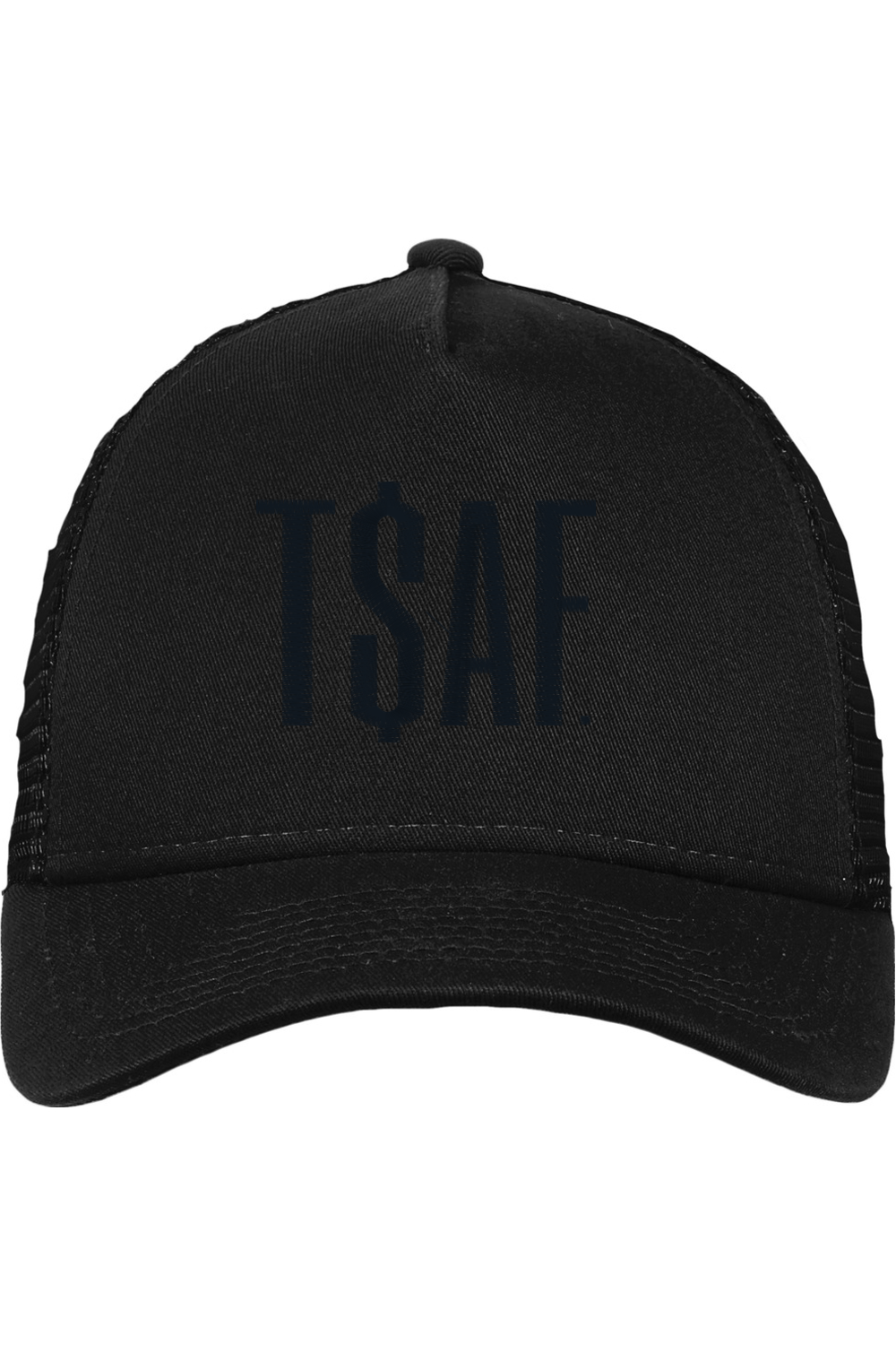 BLACK T$AF TRUCKER HAT W/ BLACK LETTERING