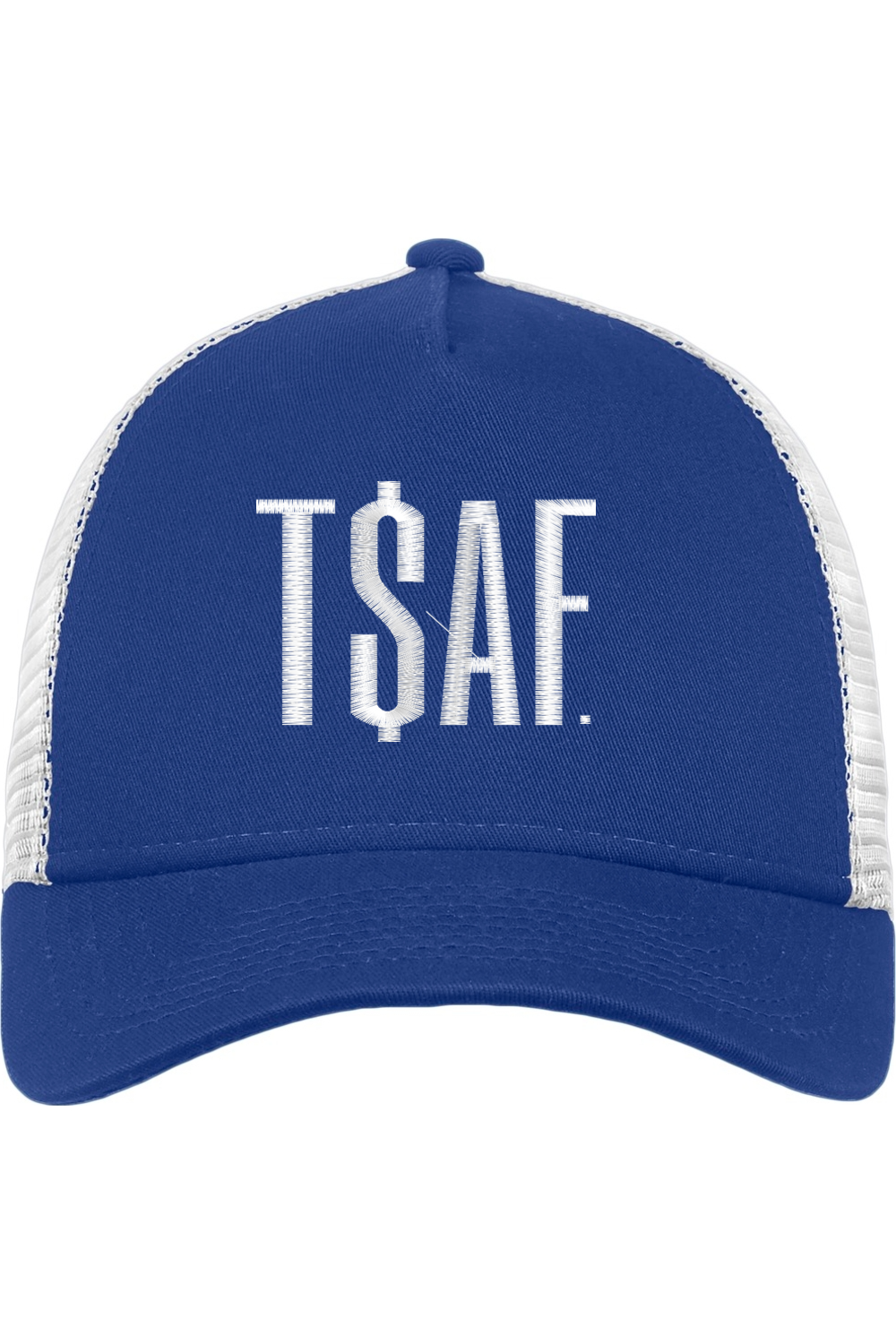 T$AF SNAPBACK TRUCKER HAT- ROYAL/WHITE WITH WHITE LETTERING